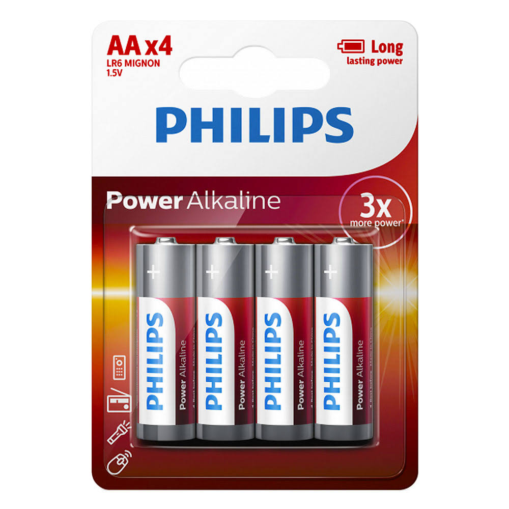 Philips AA Alkaline 1.5V Batteries - 4 Pack