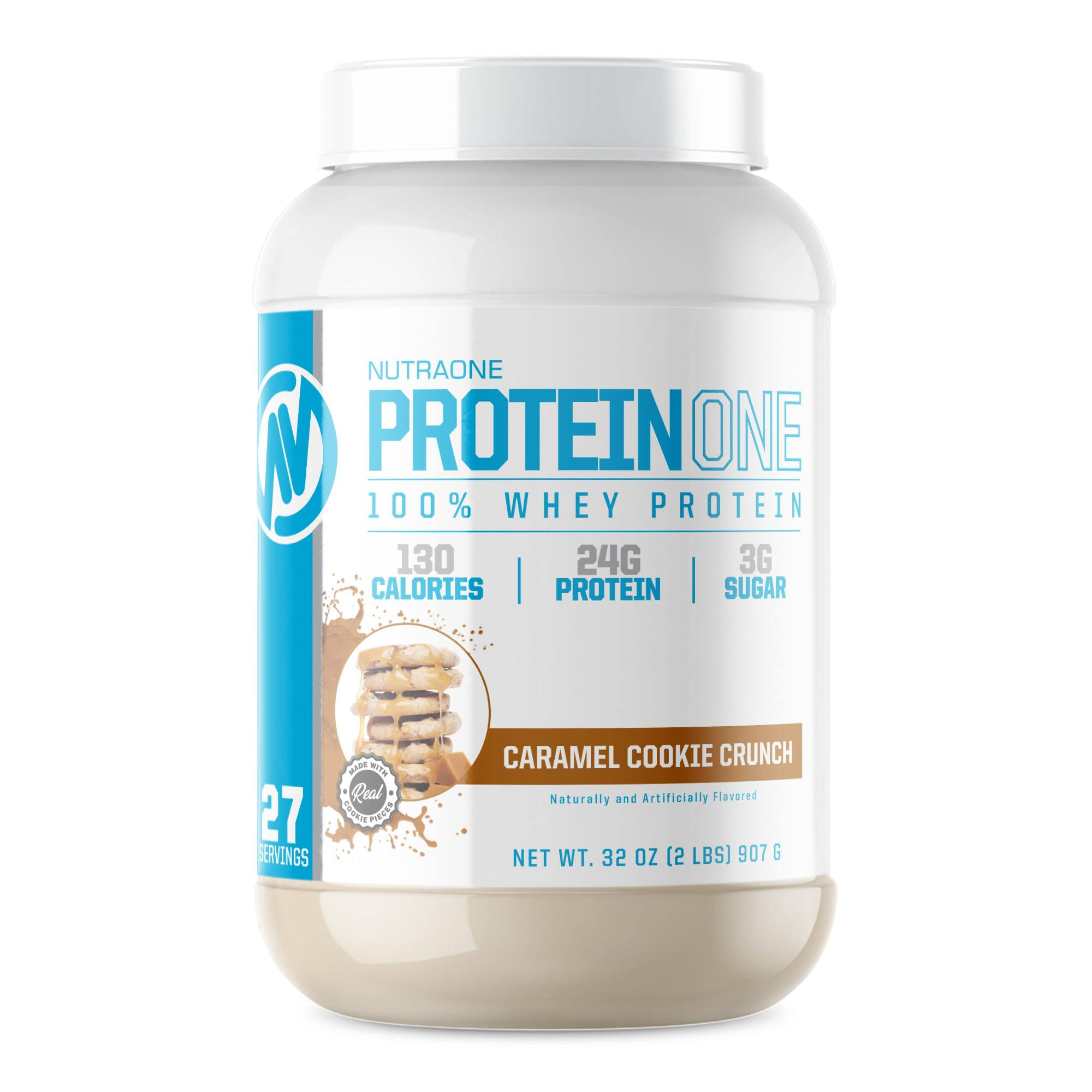 NutraOne ProteinOne Whey Protein Promote Recovery and Build Muscle with a Protein Shake Powder for Men & Women (Caramel Cookie Crunch, 2 LB)