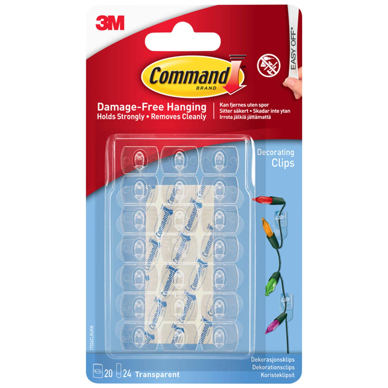 Command Decorating Clips - Clear, 20 Clips, 24 Mini Strips
