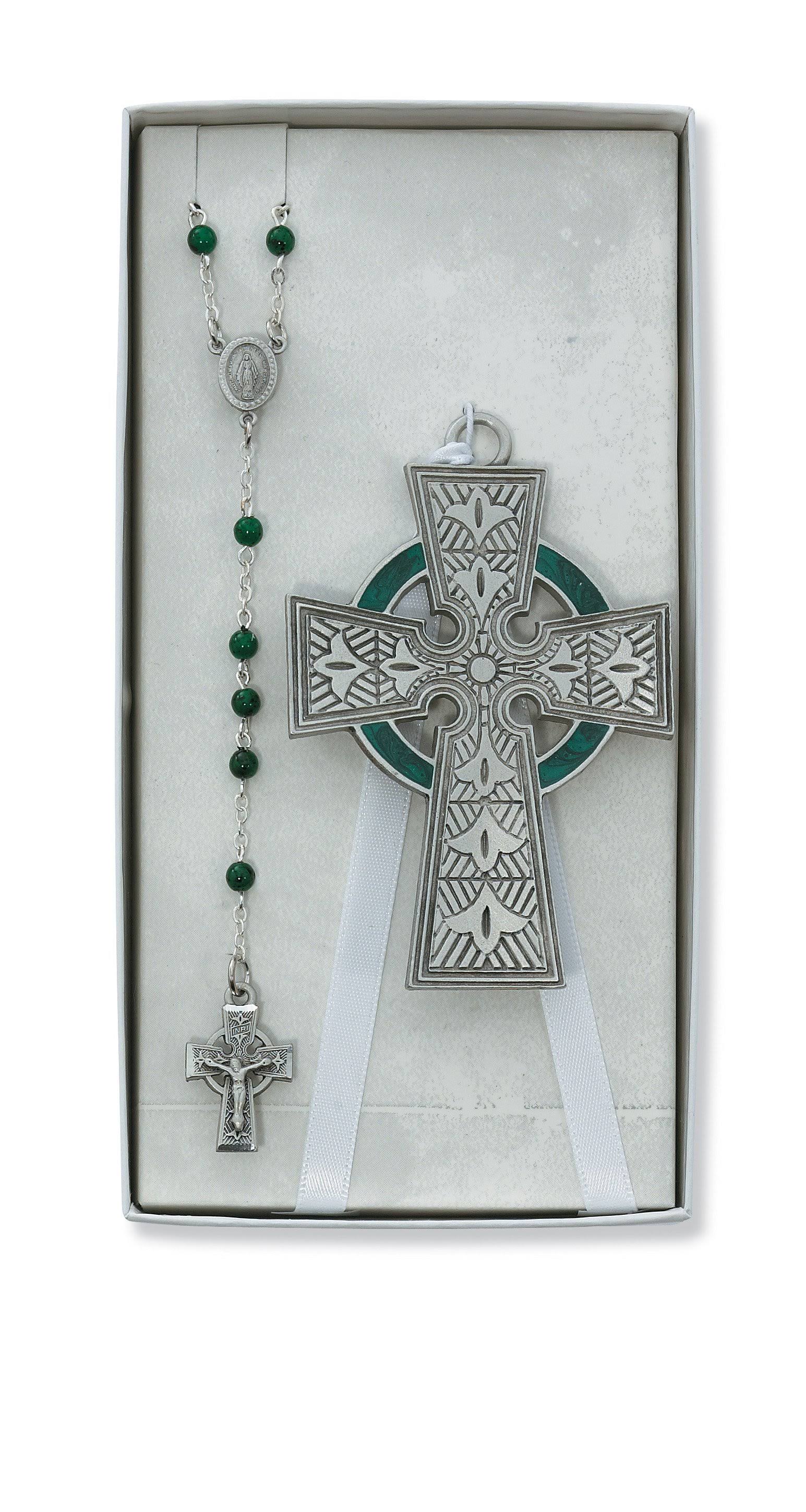 Celtic Crib Cross & Rosary Set