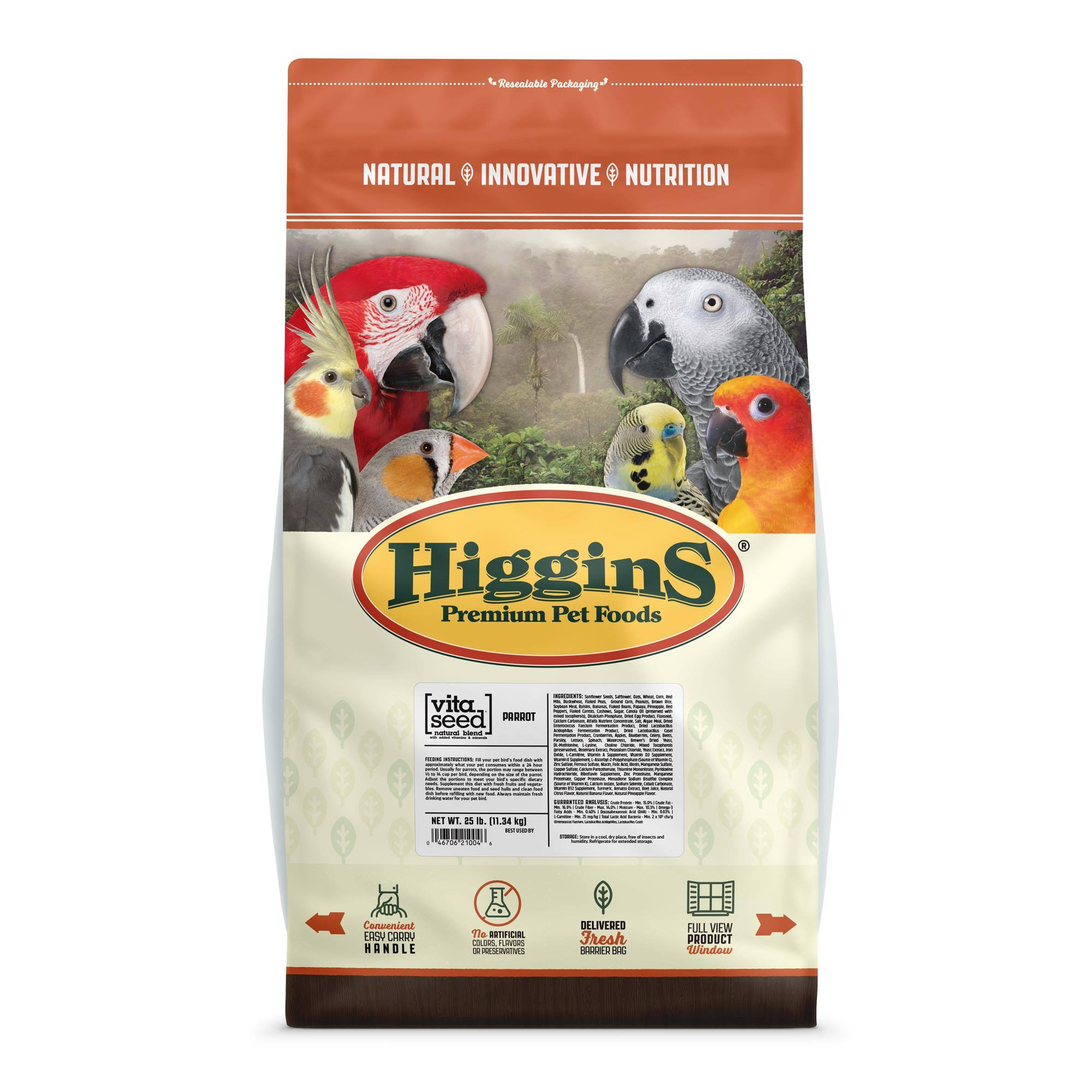 Higgins Vita Seed Parrot Food for Birds - 25lbs