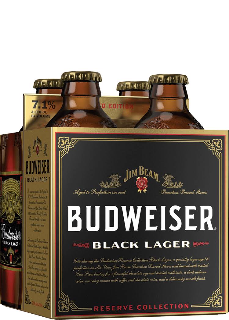 Budweiser Beer, Black Lager - 4 pack, 12 fl oz bottles