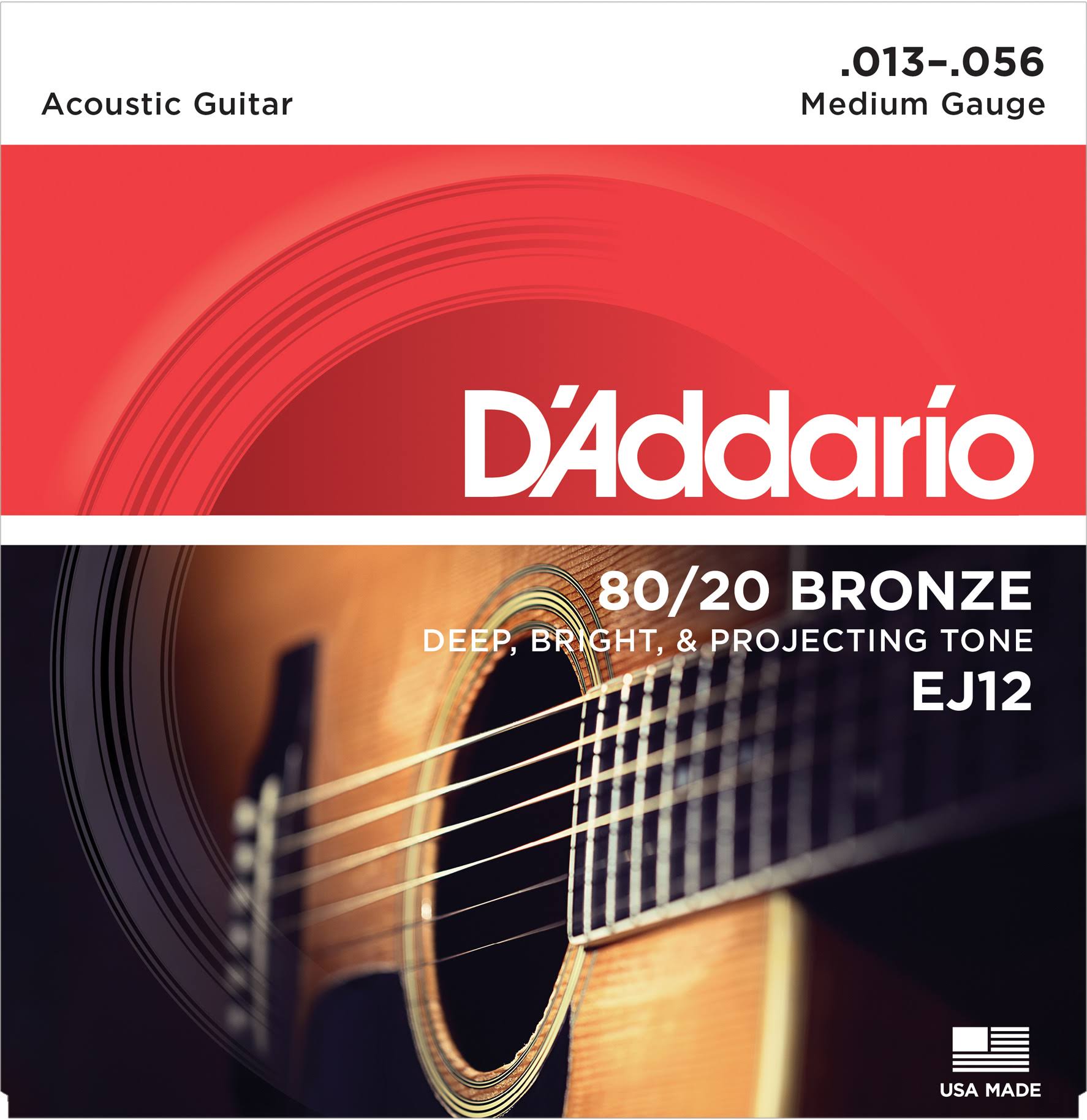 D'Addario EJ12 80/20 Bronze Acoustic Guitar Strings - Medium, 13-56