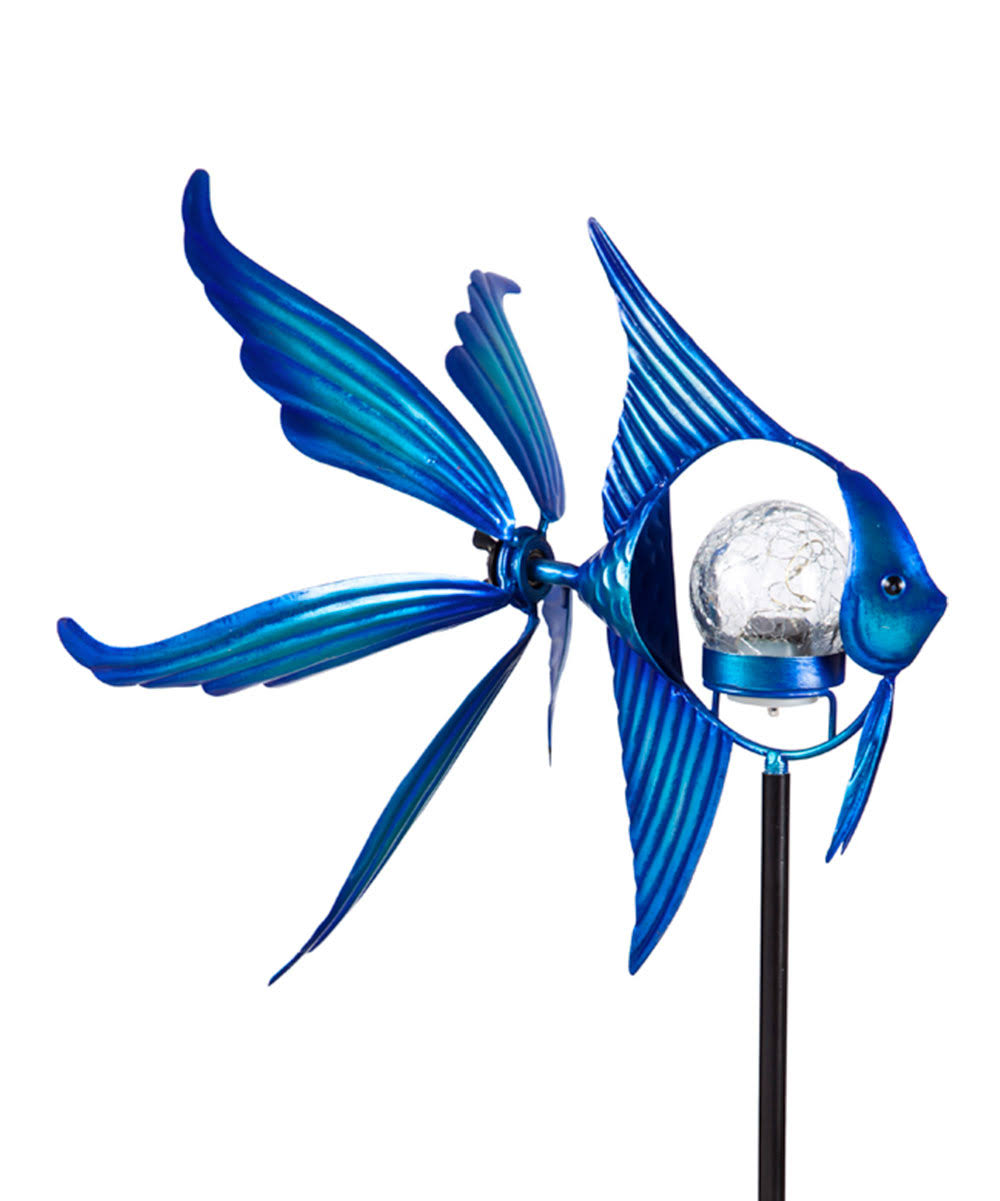 Evergreen Blue Fish Solar Wind Spinner Stake One-Size