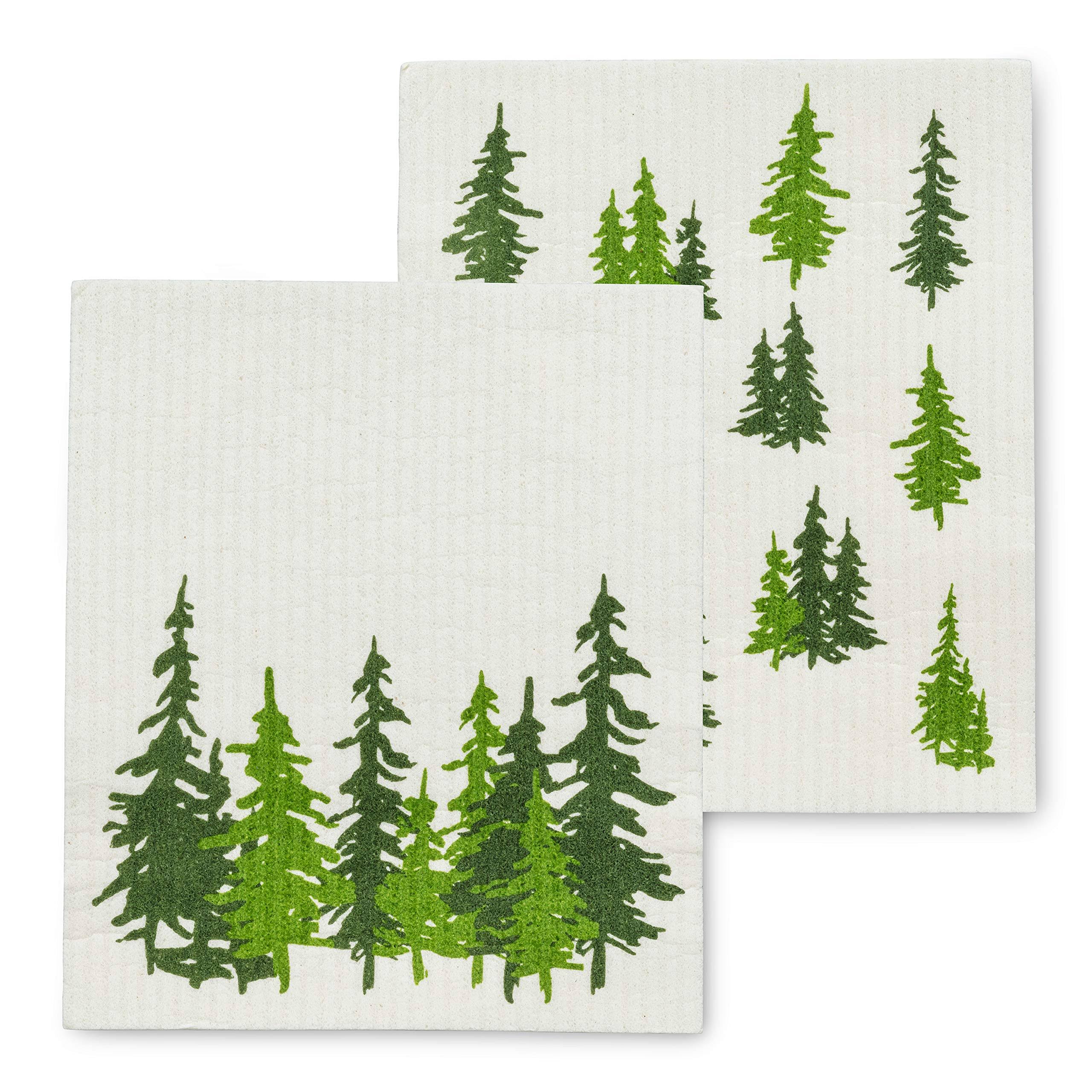 Abbott Collections AB-84-ASD-TREE Evergreen Forest Dish Cloths Green & Ivory - Set of 2