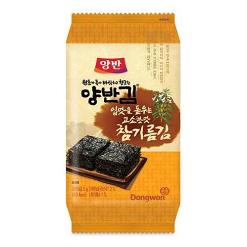 DONGWON Seasoned Laver in Tray(Sesame Oil) Pack of 9 (45g)