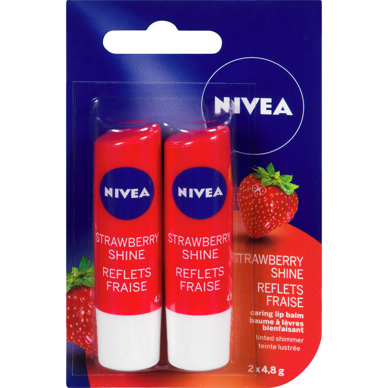 Nivea Tinted Caring Lip Balm - Strawberry Shine, Duo Pack, 2x4.8g