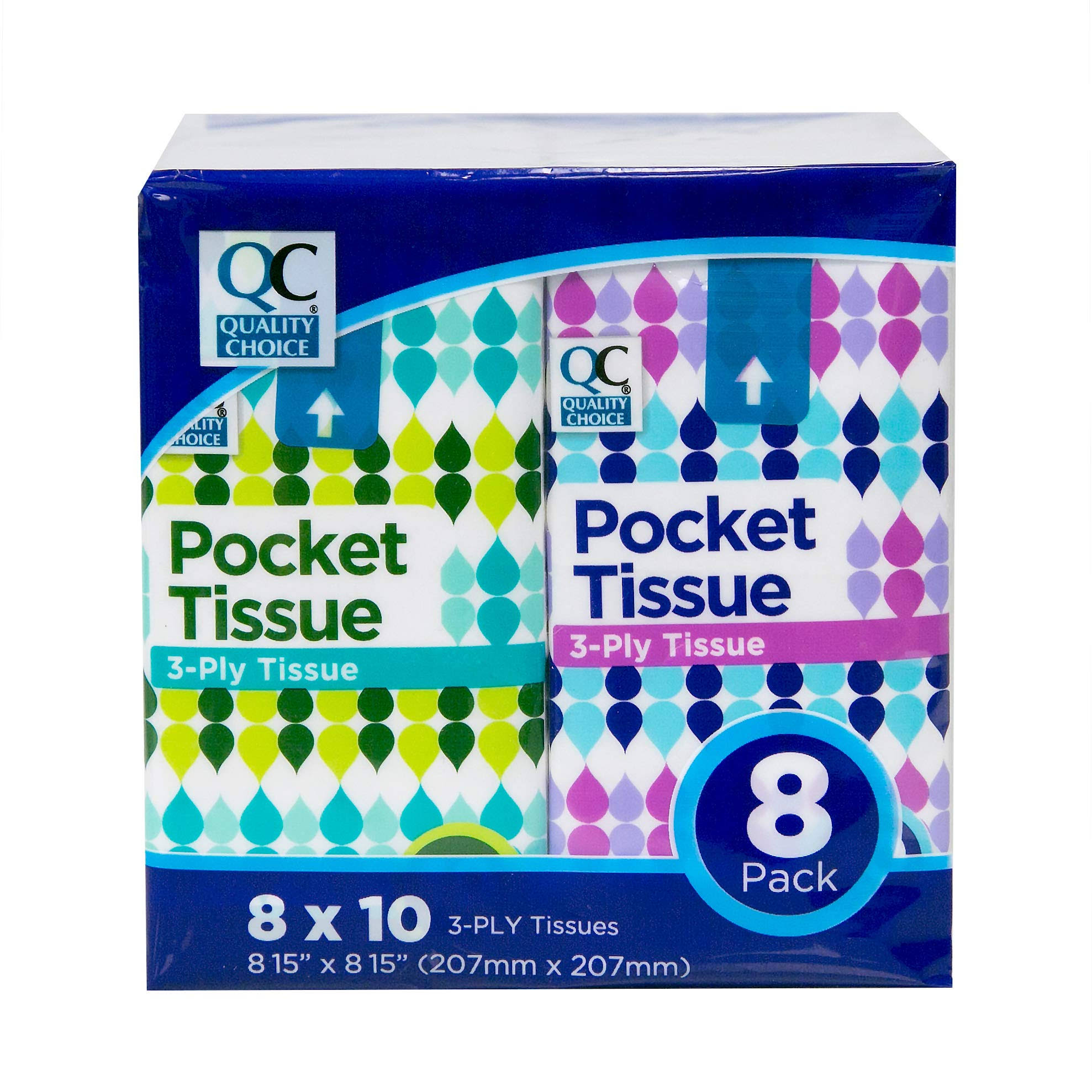 Quality Choice Tissue Pocket Packs 3-Ply White (10 Tissues per) 8 Pouches Each (3)