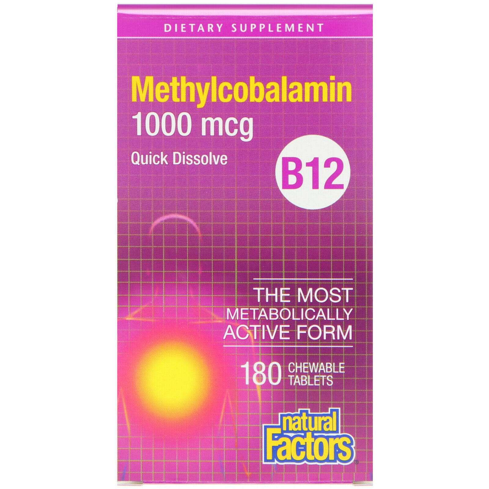 Natural Factors B12 Methylcobalamin Supplement - 180 Chewable Tablets