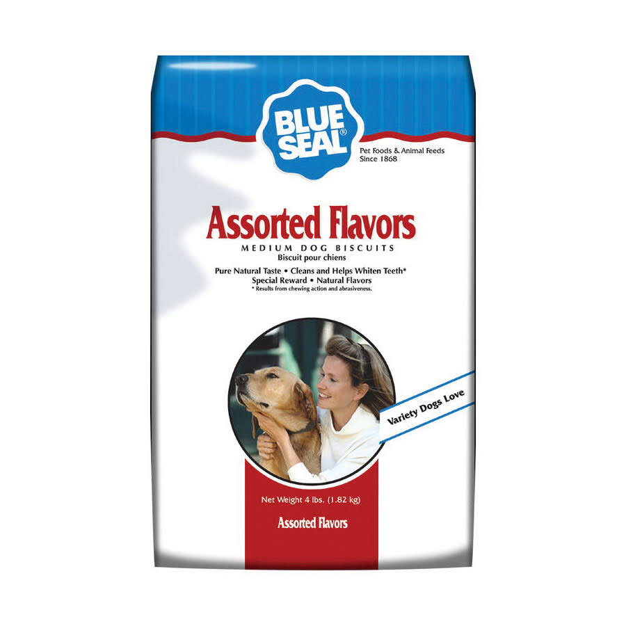 Blue Seal 1100118 Dog Biscuit, Medium Breed, Assorted Flavor, 4 lb Bag