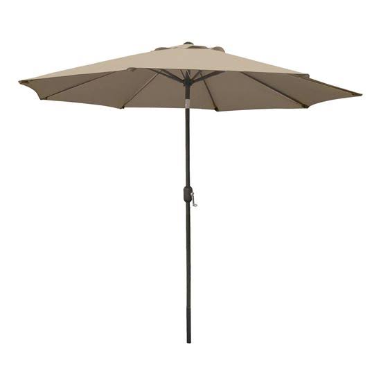 Seasonal Trends 60036 Crank Umbrella, 92.9 in H Pole, Polyester Fabric, Taupe Fabric, Steel Frame