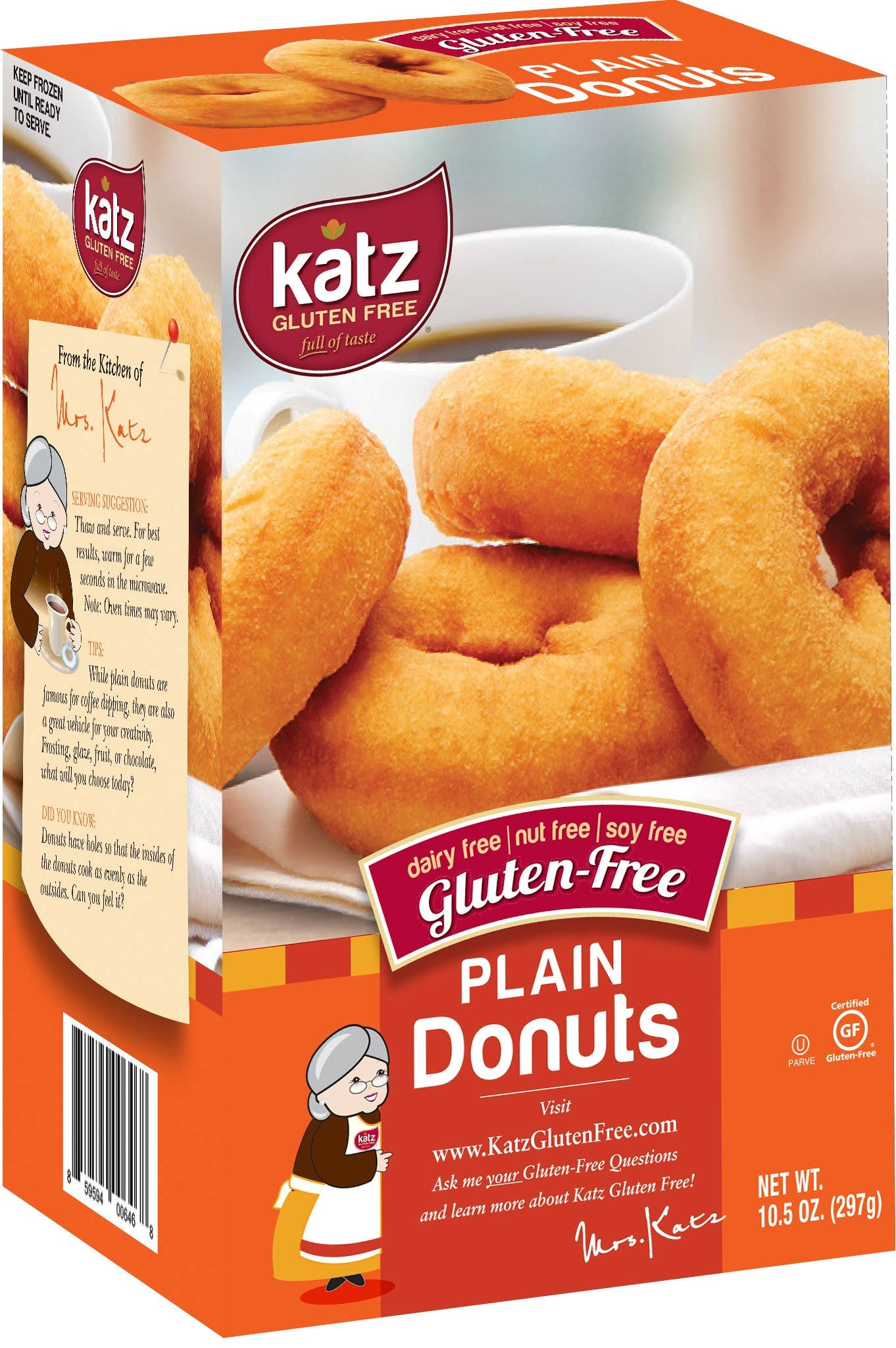 Katz Gluten Free Plain Donuts | Dairy, Nut, Soy and Gluten Free | Kosher (1 Pack, 10.5 Ounce)