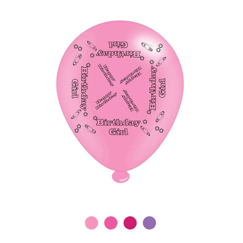UKSM Birthday Girl Latex Balloons X8