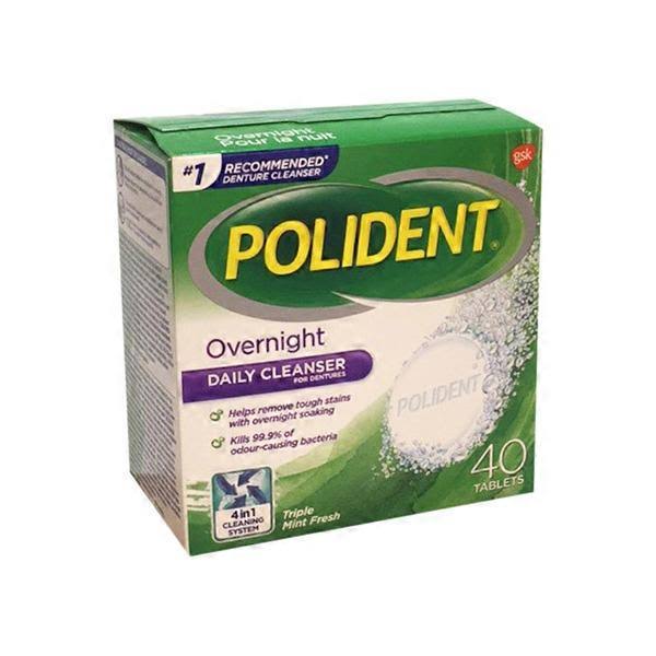 Polident Overnight Denture Cleanser - 40 Tablets