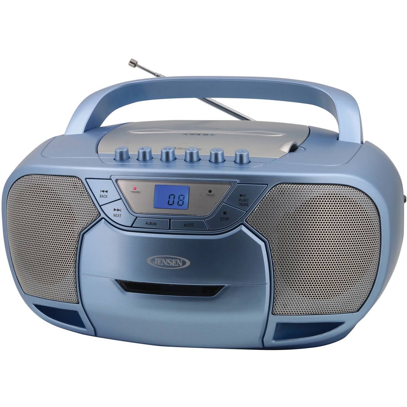 Jensen CD-590-BL CD-590 1-Watt Portable Stereo CD and Cassette Player/Recorder With AM/FM Radio and Bluetooth (Blue)