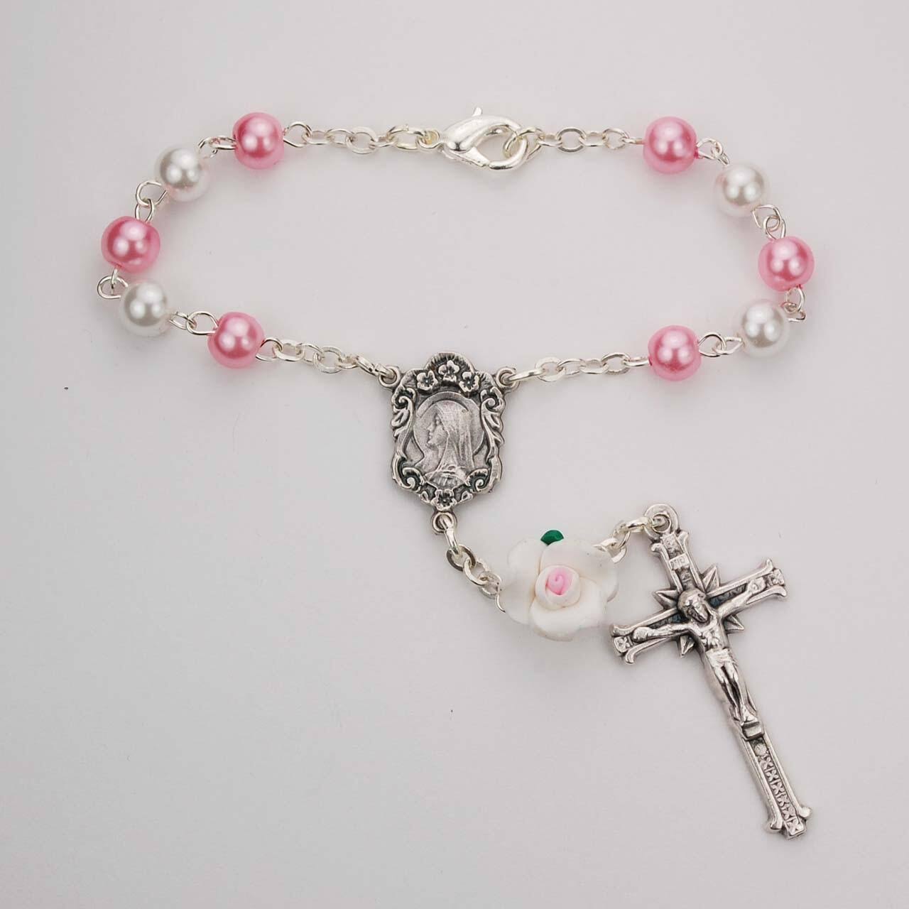 Auto Rosary with 6mm White and Pink Beads
