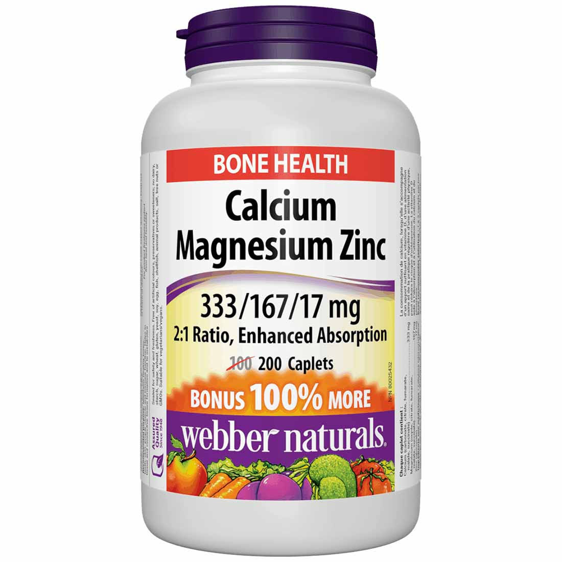 Webber Naturals Calcium Magnesium Zinc Supplement - 200 Caplets