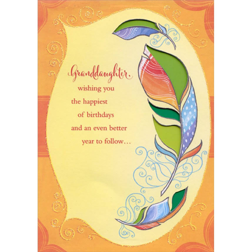Feather with Colorful Die Cut Windows Birthday Card for Granddaughter