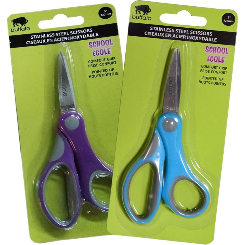 Buffalo Pointed Tip 5" Comfort Grip Scissors, Assorted Colours
