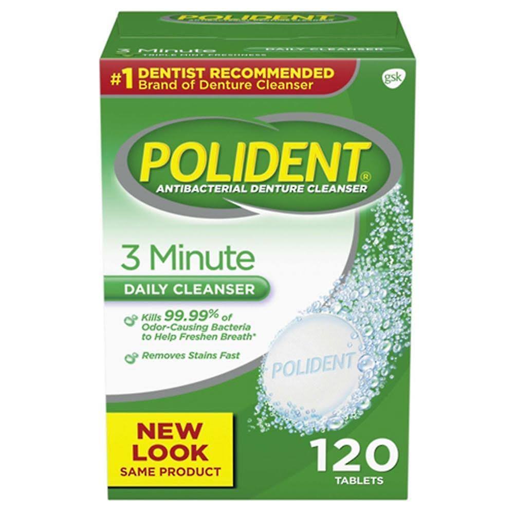 Polident Triple Mint Freshness 3 Minute Antibacterial Denture Cleanser - 120 Tablets