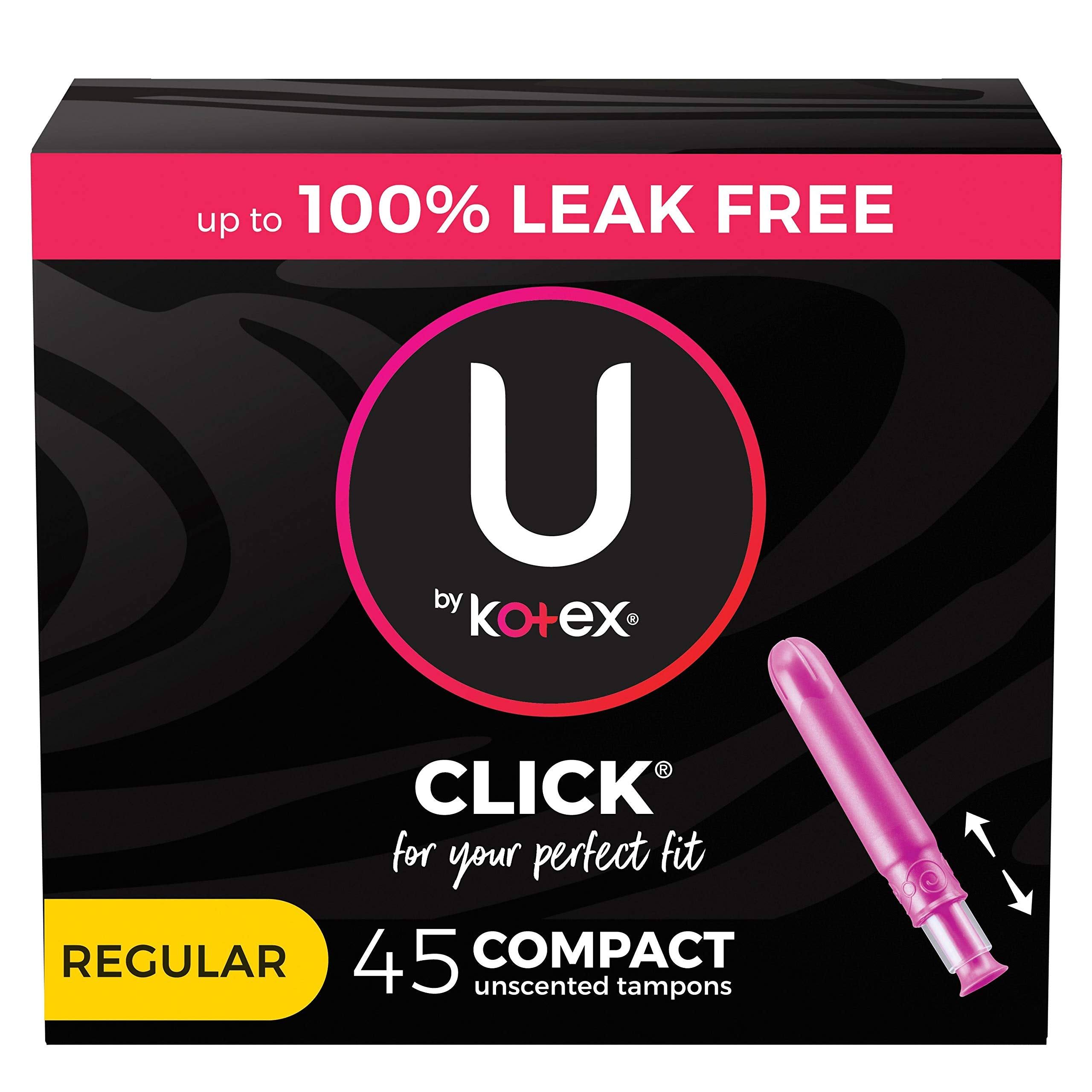 U by Kotex Click Compact Tampons, Regular Absorbency, Unscented, 45 Co