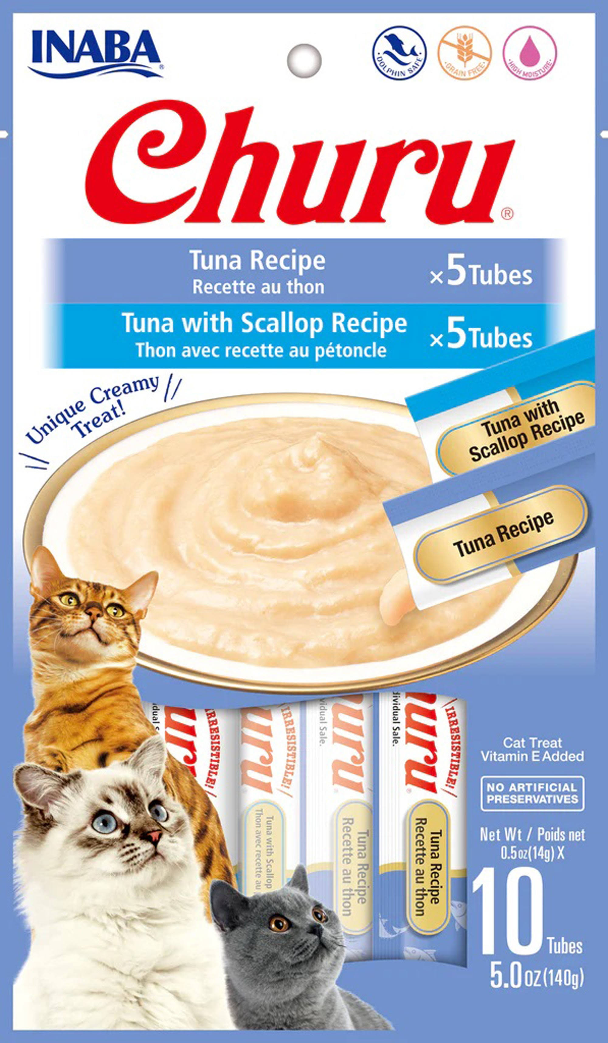 Inaba Churu Tuna & Tuna with Scallop Recipe Variety Creamy Cat Treat 10 PK