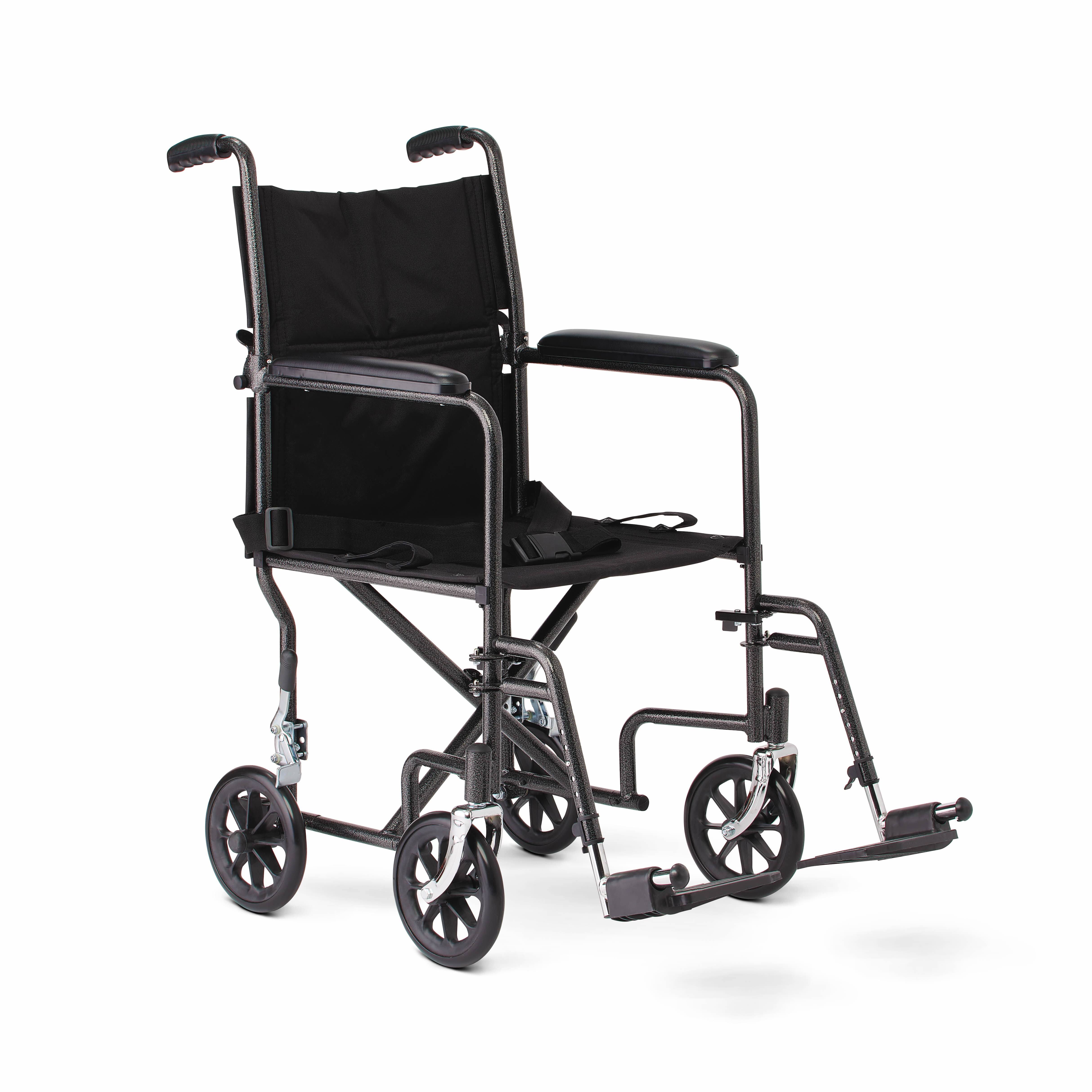 Guardian Medline Steel Transport Wheelchair, Folding Transport Chair with 8-Inch Wheels, Full Length Armrests and Swing Away Footrests, 19-inch Wide Seat
