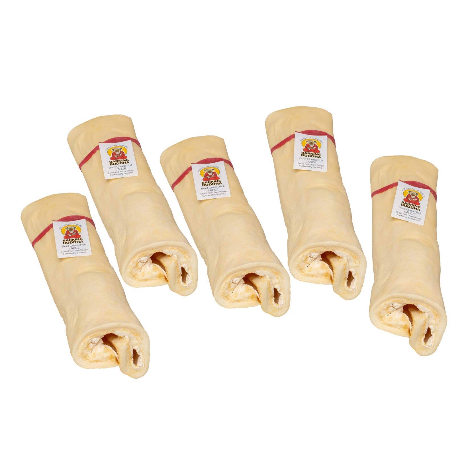 Barking Buddha Original Large Beef Cheek Roll | 5 Pack | 10"-12" | Thick, Natural Chew Stick for Dogs