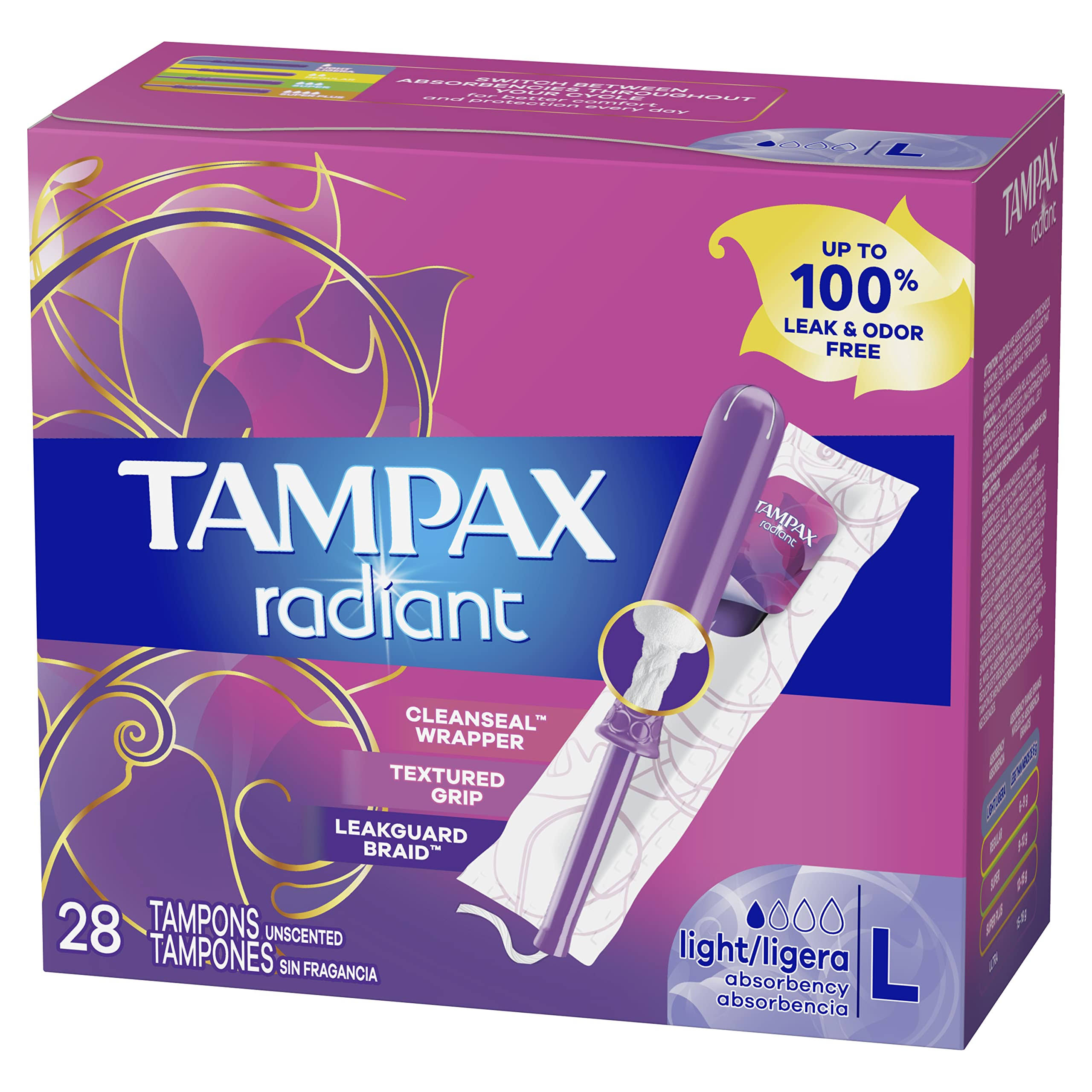 TAMPAX Radiant tampons unscented light absorbency - 28 ct