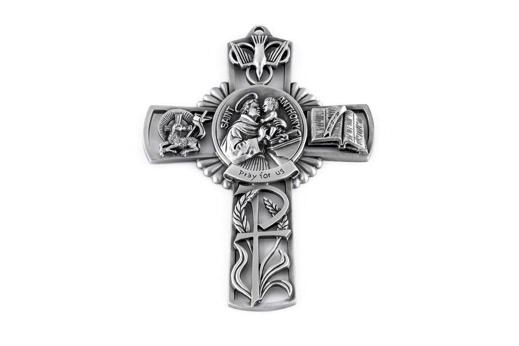 Pewter Catholic Saint St Anthony Pray for US Wall Cross, 13cm | Decor | Best Price Guarantee | Delivery Guaranteed | Free Shipping on All Orders