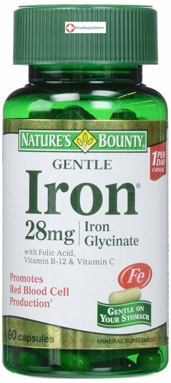 Nature's Bounty Gentle Iron Glycinate Capsules Dietary Supplement - 28mg, 90 Pack