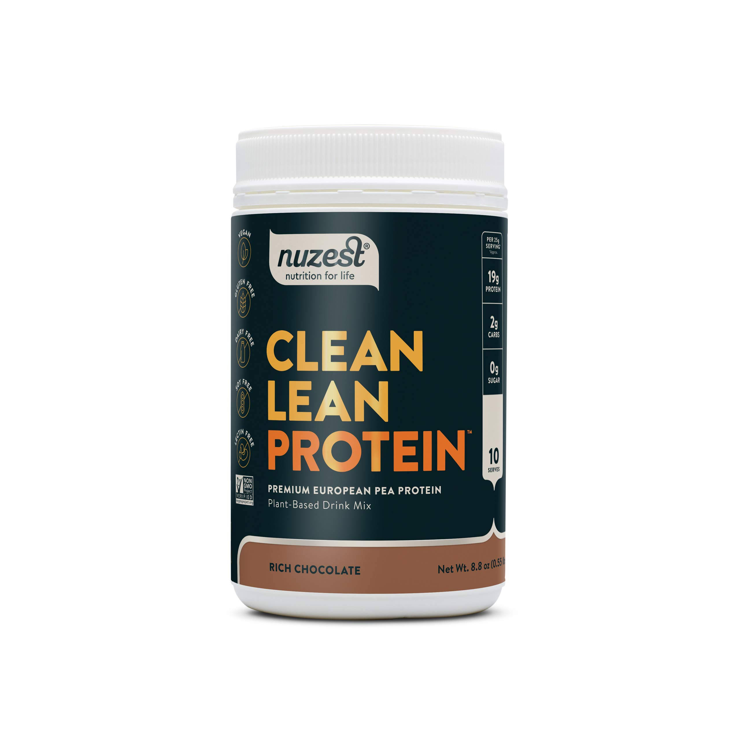 Nuzest Clean Lean Protein - Premium Pea Protein Powder, Plant-based, Vegan, Dairy Free, Gluten Free, GMO Free, Rich Chocolate, 10 servings, 8.8 oz