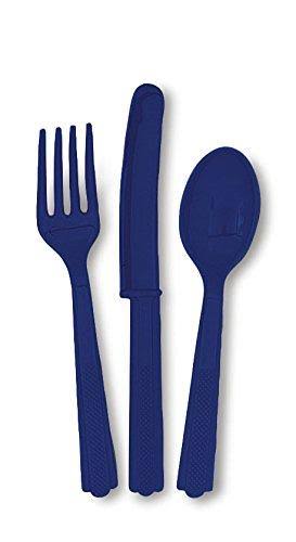 Plastic Cutlery Set for 6 Guests - Navy Blue, 18 Pieces