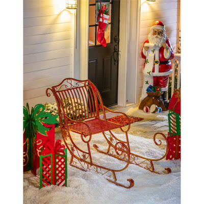 Evergreen Enterprises, Inc 59"L Metal Red And Gold Santa's Sled