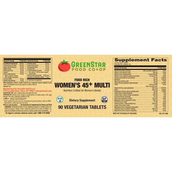 Wegmans Women's 45+ Multi, Food Rich, Natural, Tablets - 90 tablets