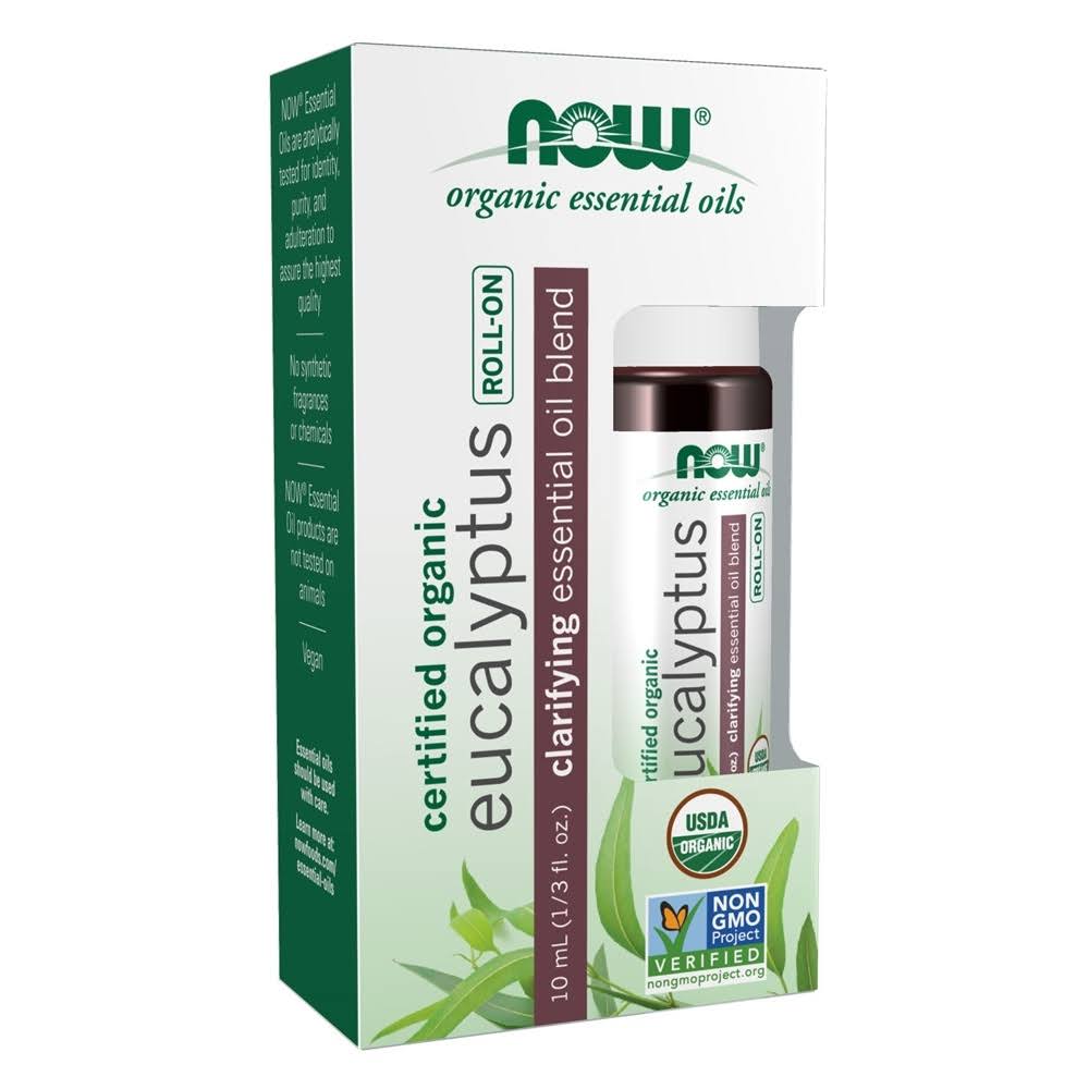 NOW Essential Oils, Eucalyptus Roll-On, Certified Organic, Clarifying