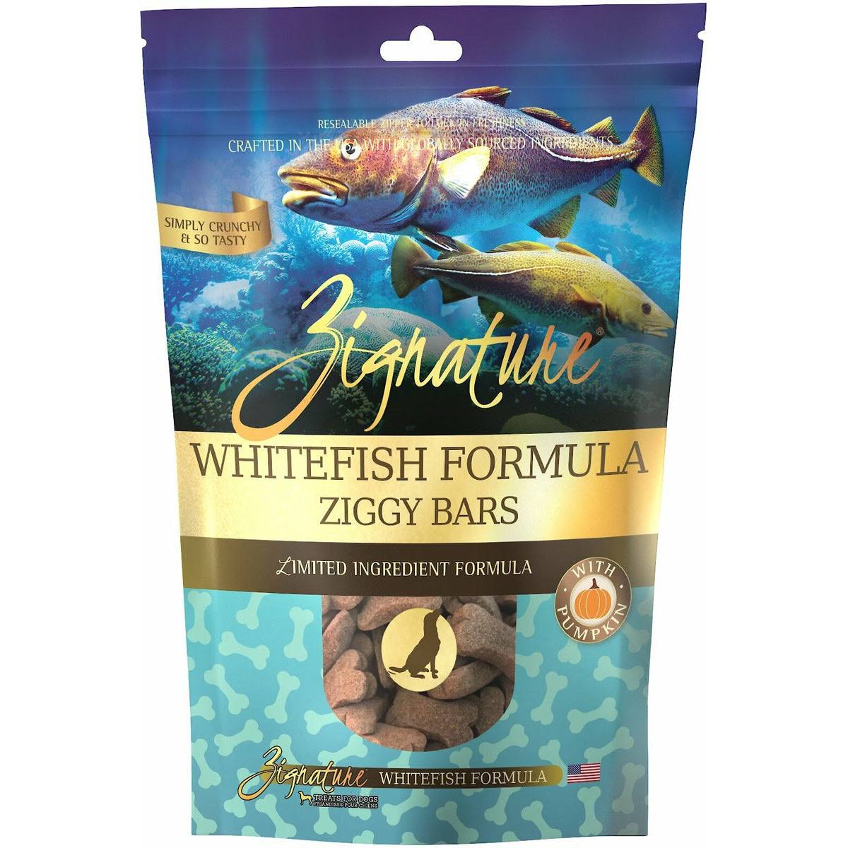 Zignature Whitefish Formula Ziggy Bars Dog Treats, 12-oz