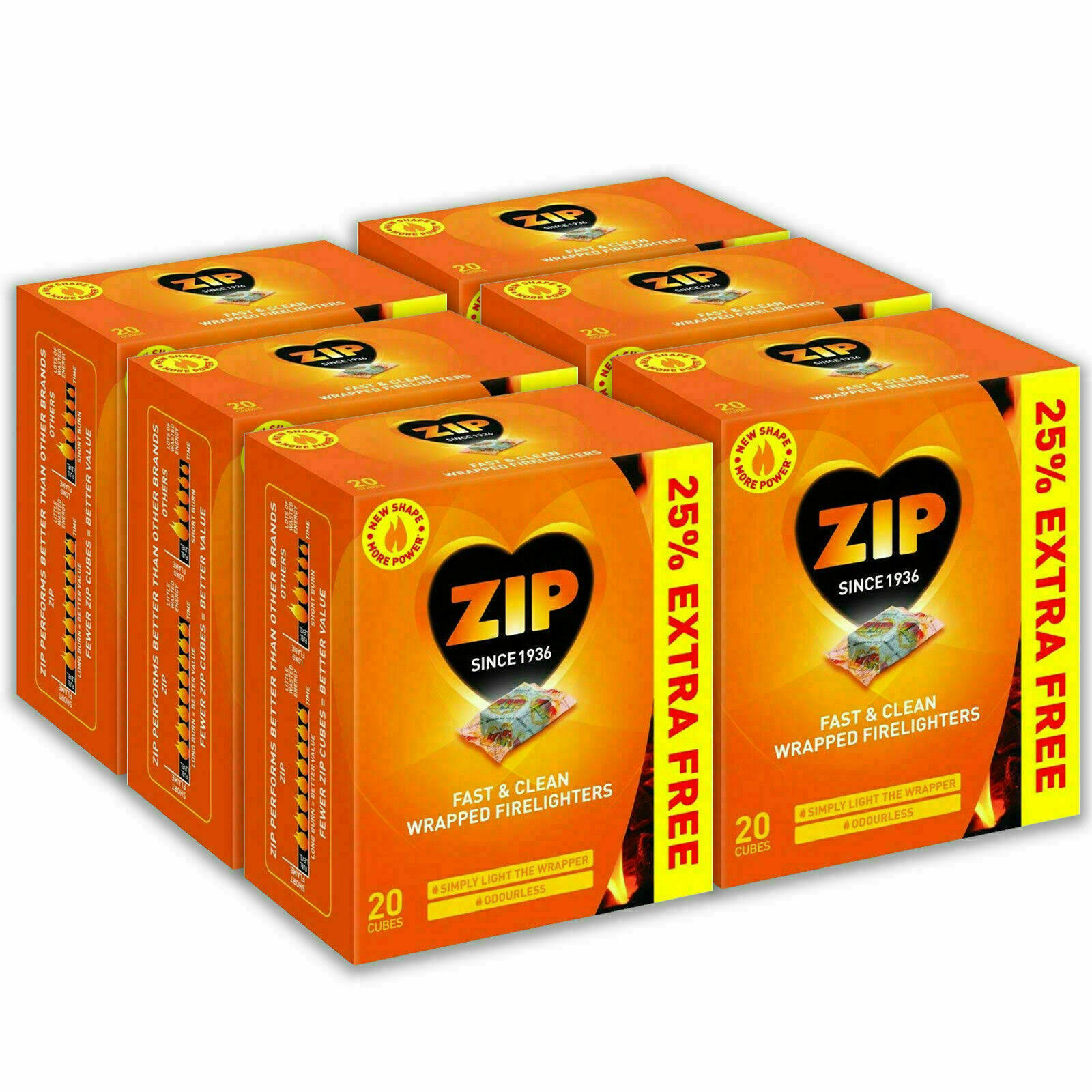 Zip Fast and Clean Wrapped Firelighters - 20 Cubes