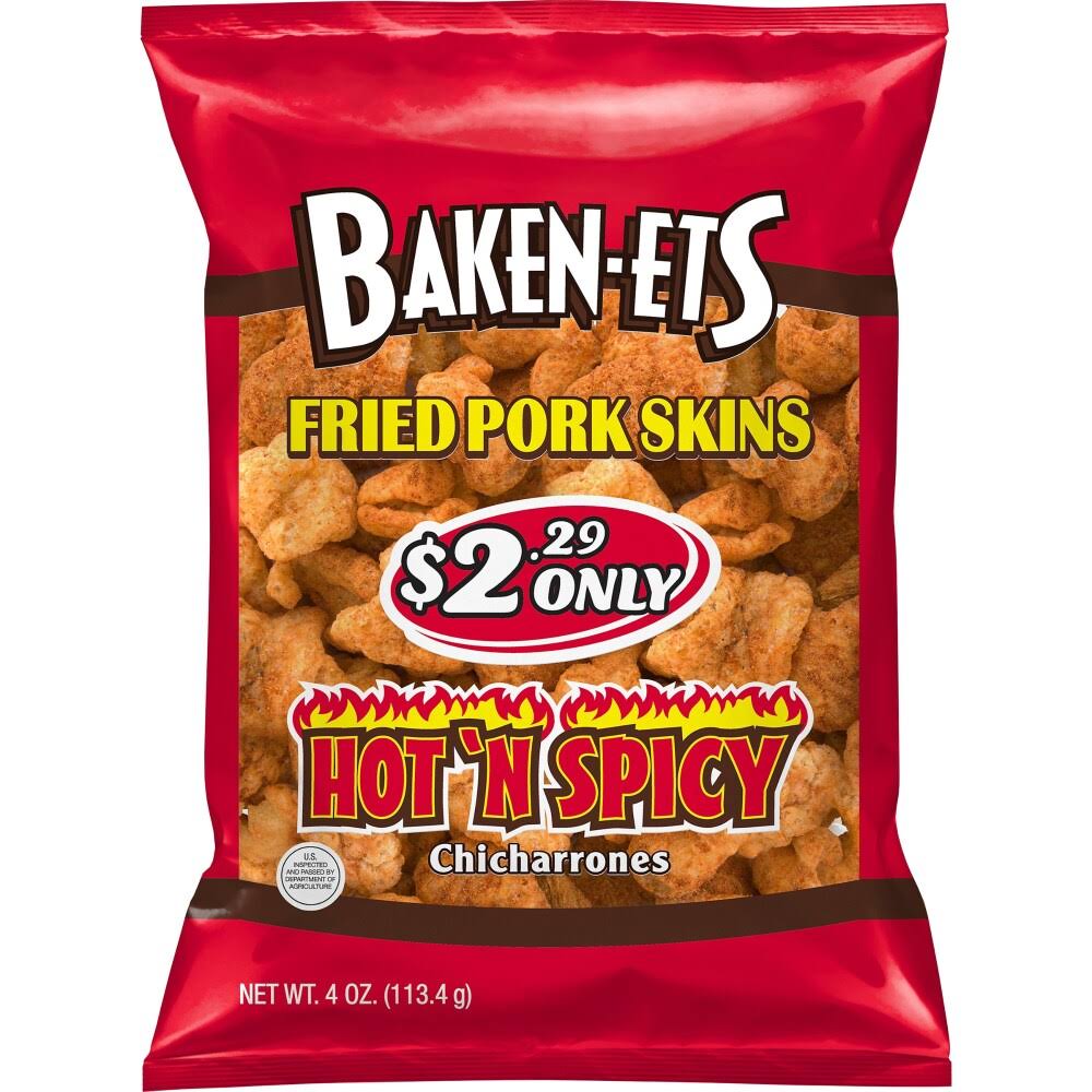 Baken-Ets Fried Pork Skins, Hot ’n Spicy, Chicharrones - 4 oz