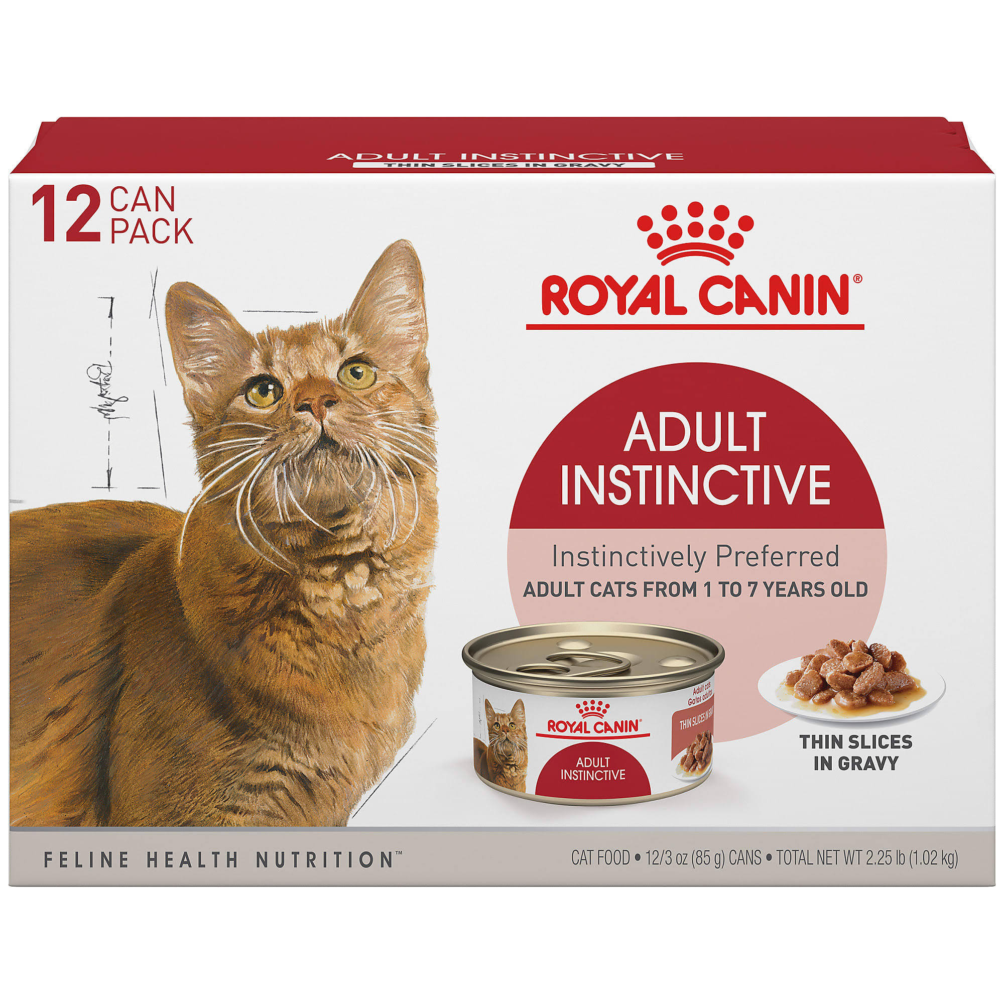 Royal Canin Feline Health Nutrition Adult Instinctive Thin Slices in Gravy Canned Cat Food (12 Pack), 3 Oz