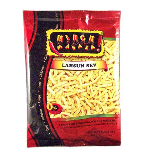 Mirch Masala Lahsun Sev Snacks - Garlic Gram Flour Noodles, 12oz