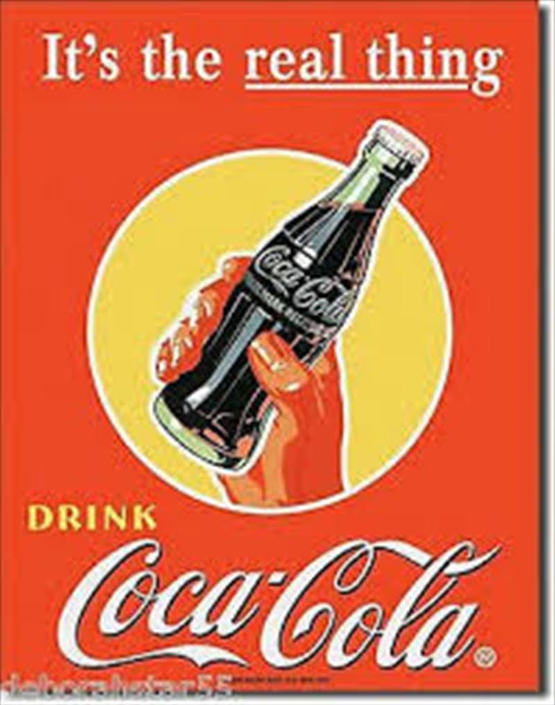 Coca Cola Real Thing Vintage Retro Metal Tin Wall Plaque Sign