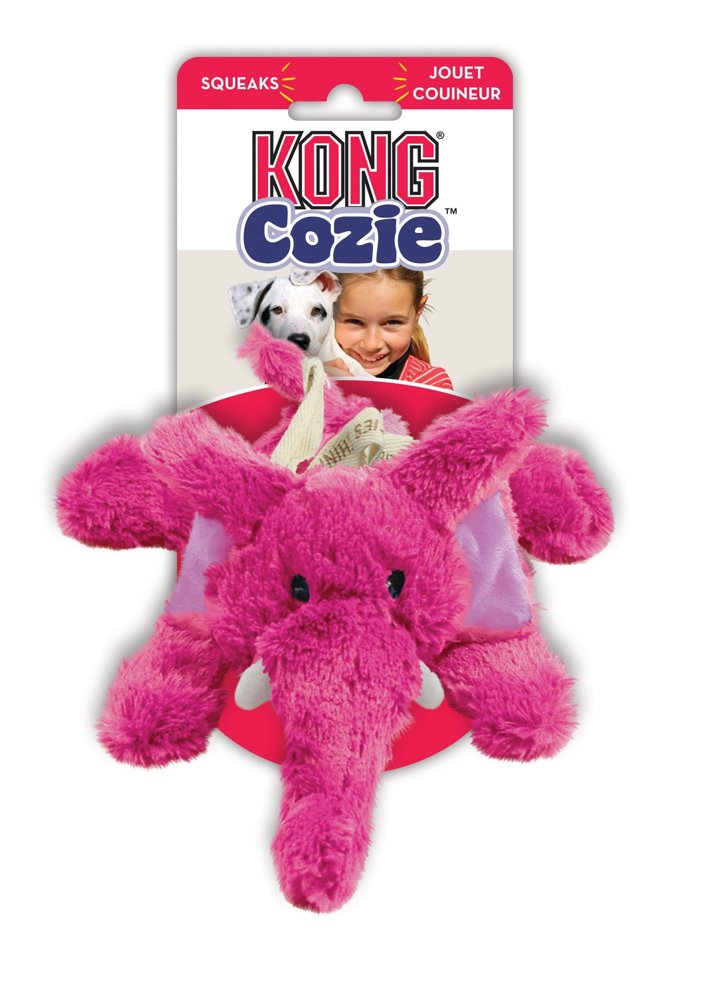 Kong Dog Squeaky Toy - Cozie Elmer The Elephant, Medium, Pink