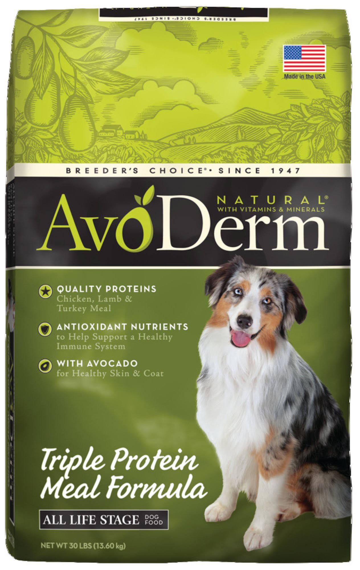 Avoderm Natural Triple Protein Meal Formula Dog Food - 30lbs