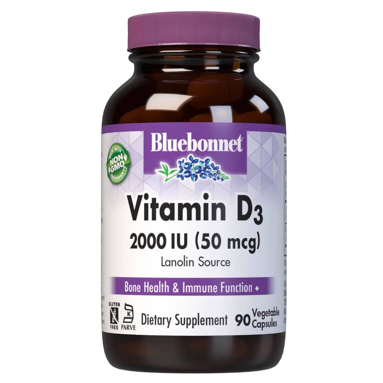 Bluebonnet Nutrition Vitamin D3 2000 IU 90 Vegetarian Capsules