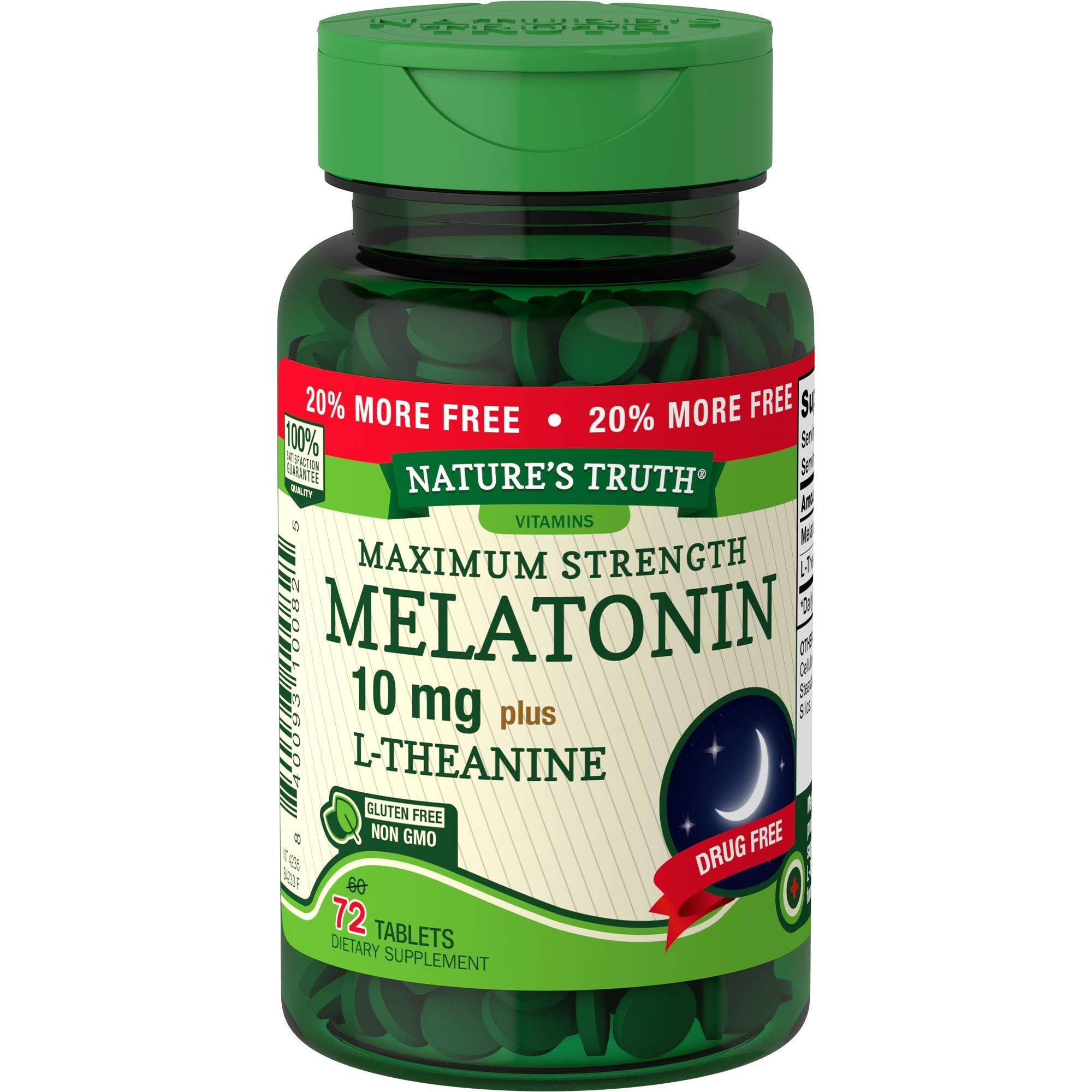 Natures Truth Maximum Strength Melatonin L Theanine Capsules - 10mg, 72ct