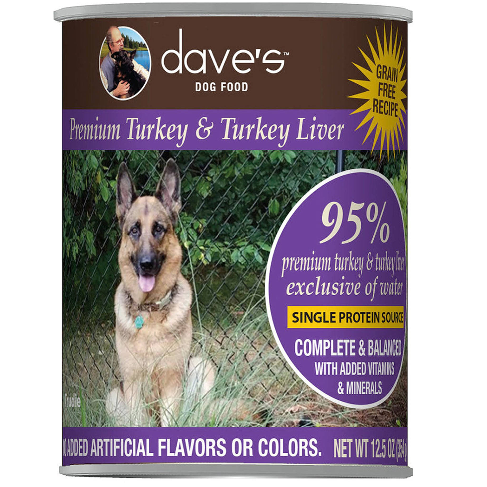 Dave's 95% Premium Meats Canned Dog Food, Turkey & Turkey Liver