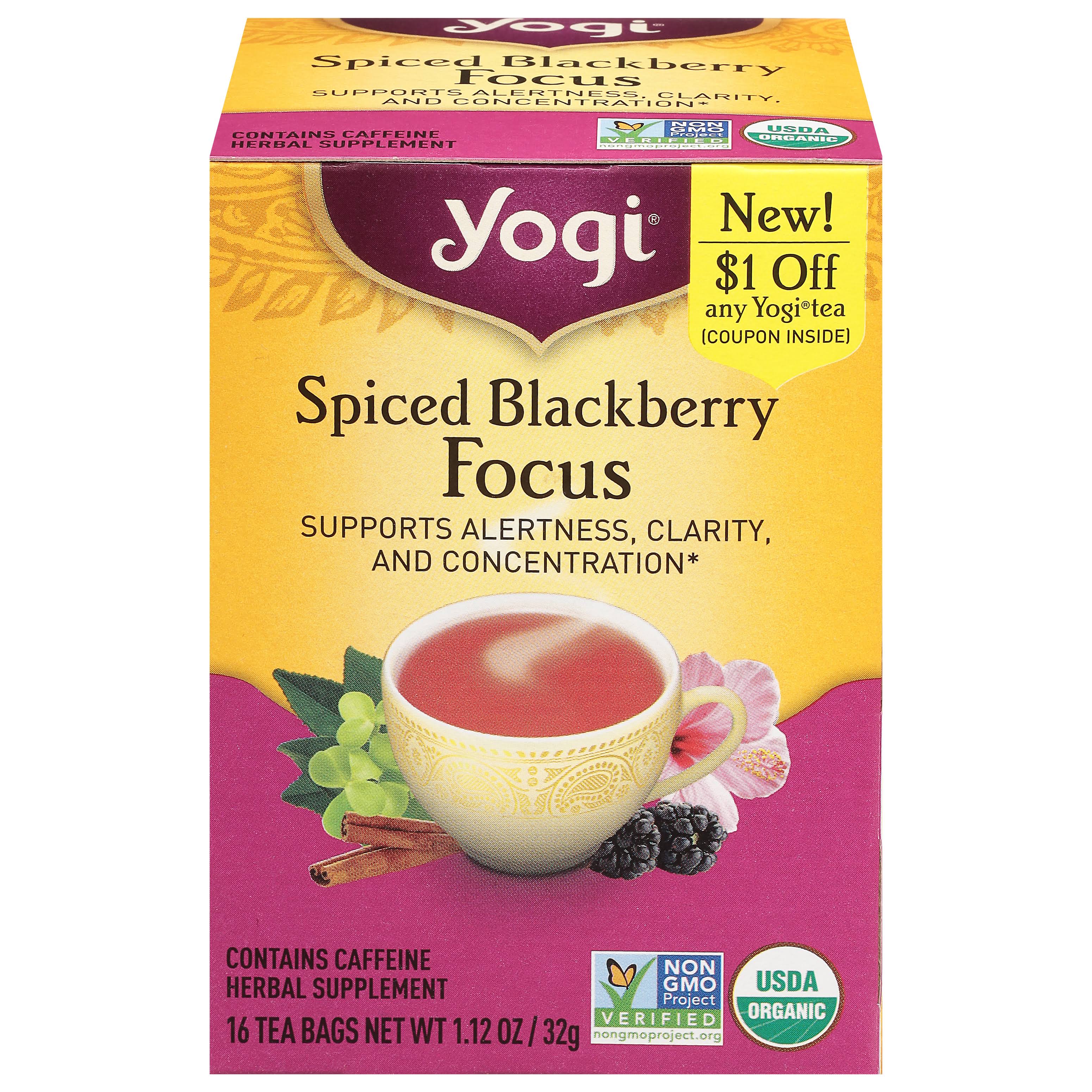 Yogi Focus Tea Spiced Blackberry 16 Tea Bags