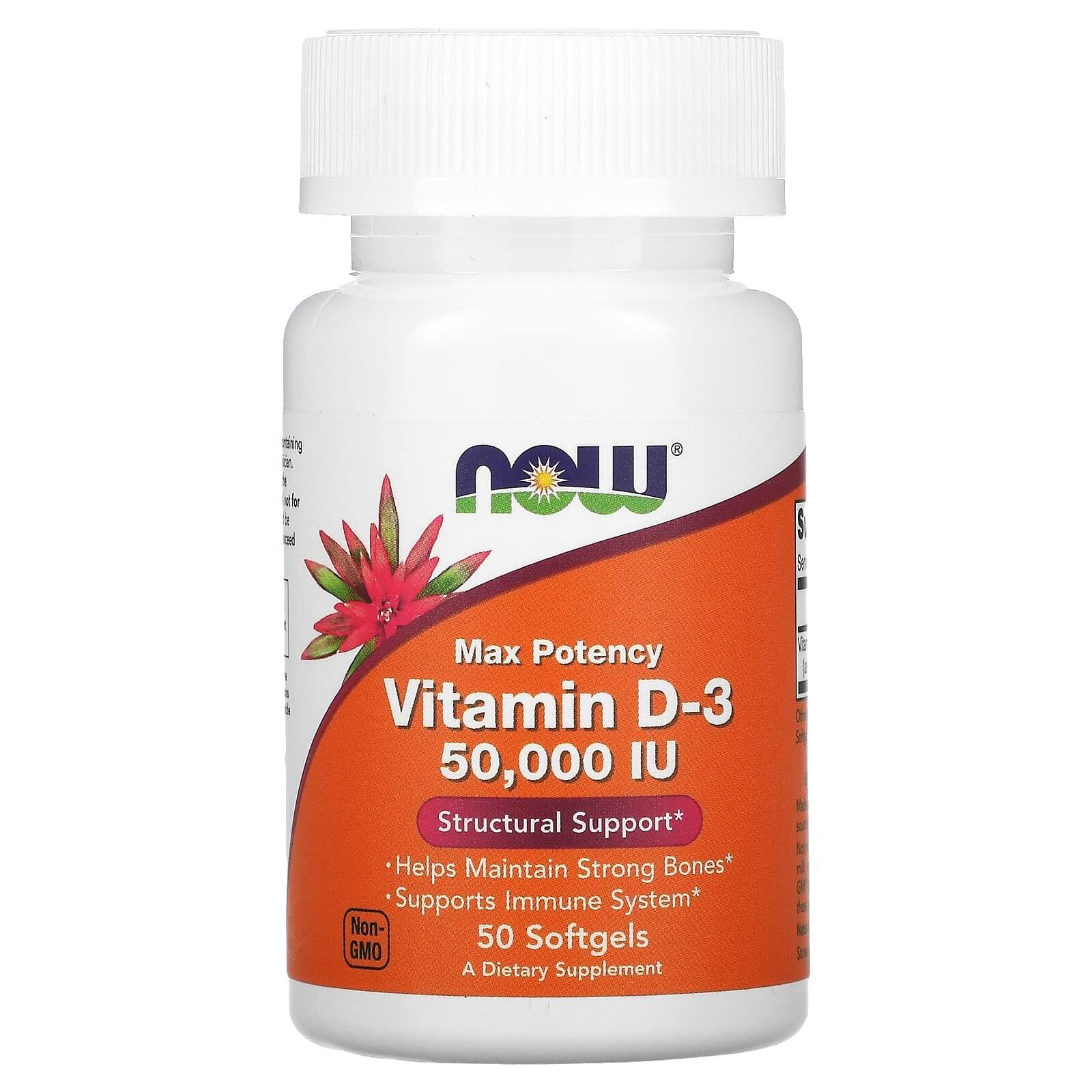 NOW Supplements, Vitamin D-3 50, 000 IU Softgels, 50 Softgels