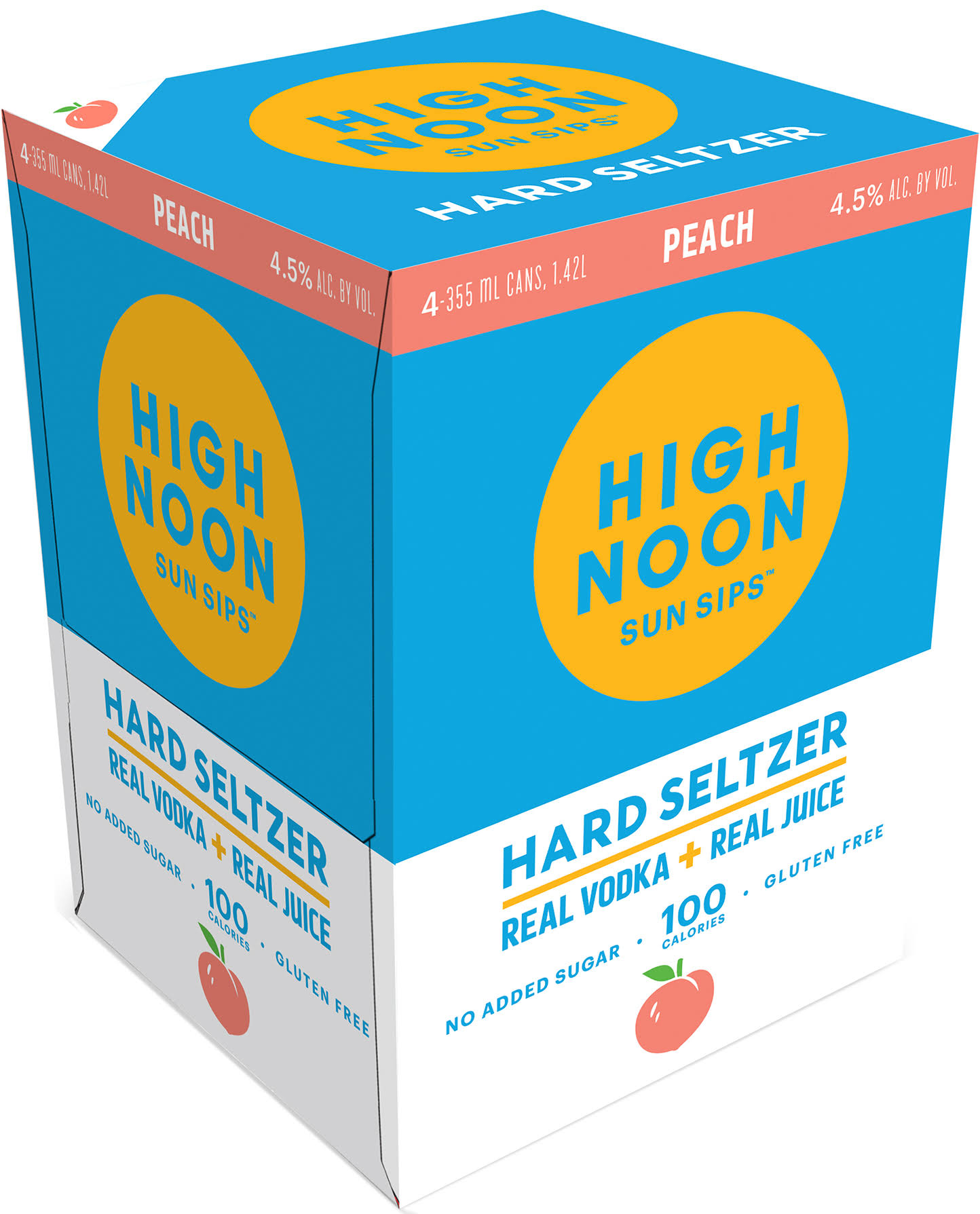 High Noon Sun Sips Hard Seltzer, Peach, 4 Pack - 4 pack, 355 ml cans